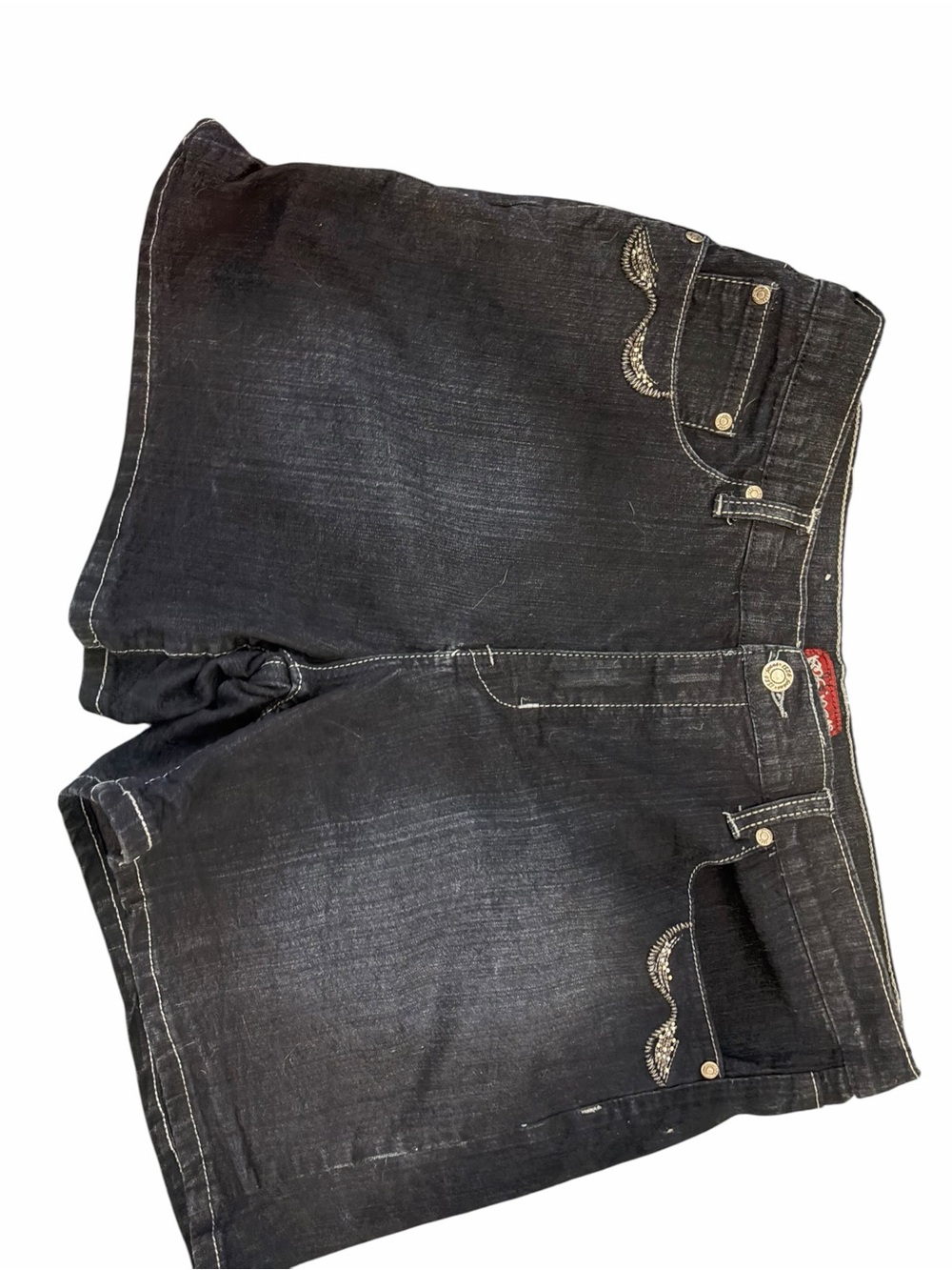 Y2K P2 Jeans Dark Wash Denim Shorts Size 18 Embellished Pocket Stretch